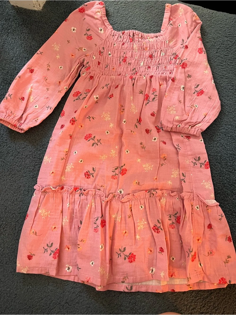 Old Navy Pink Floral Smocked Dress with Puff Sleeves